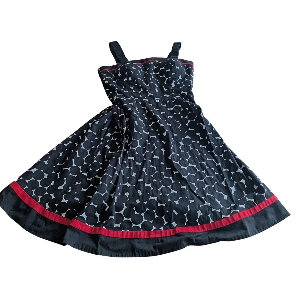 Madison Leigh Black White Circle Dot‎ Fit Flare Dress Red Trim Size 12